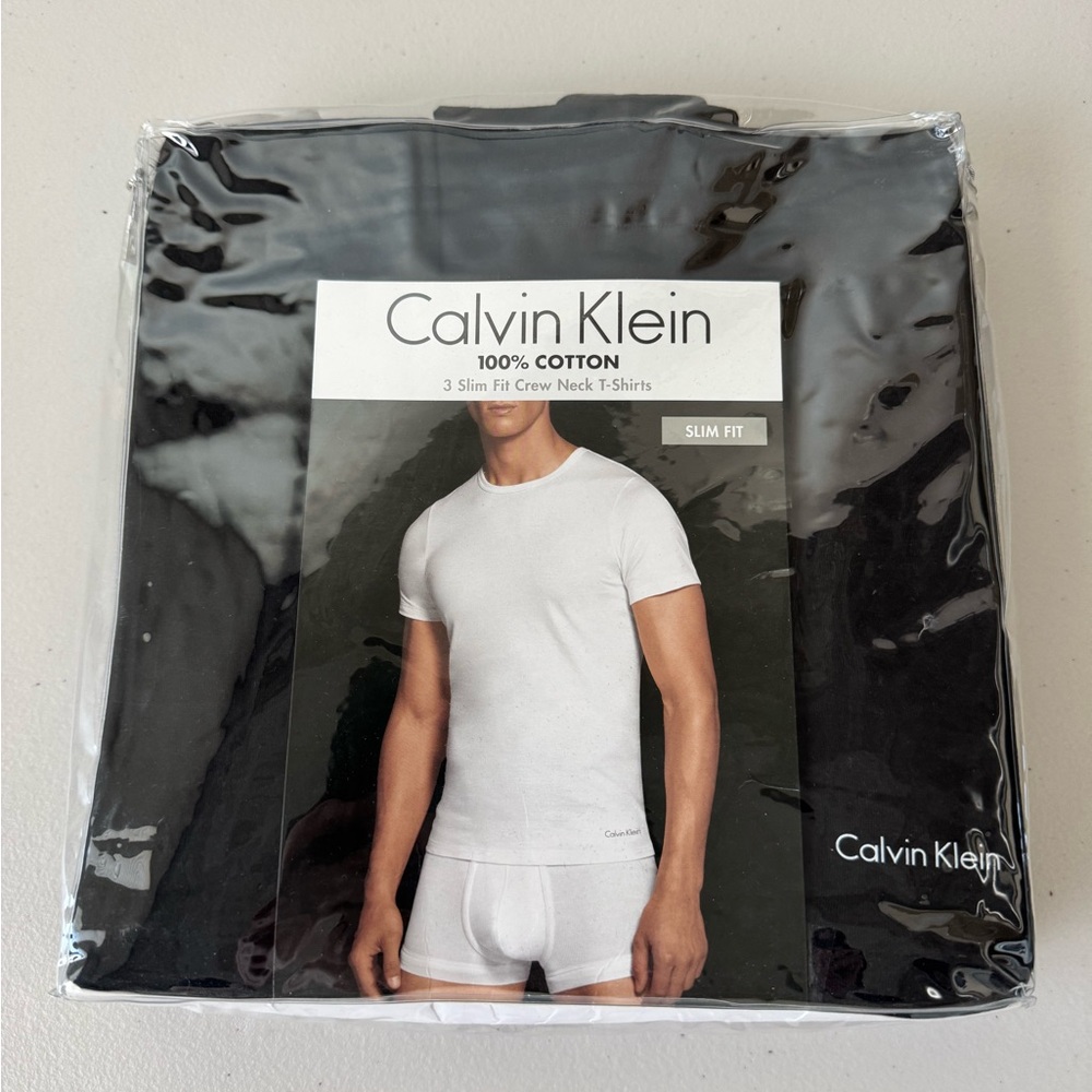 NWT Calvin Klein 100% Cotton Slim Fit Crew Neck T-Shirts (3-pack)